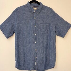 Weatherproof Vintage Mens Blue Linen Blend Short Sleeve Button Down Shirt Large